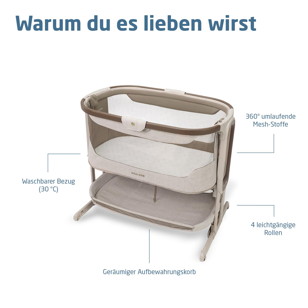 Iora Select Beistellbett faltbar schaukelnd CloudCore Matratze 5 Höhenstufen Elegance Truffle