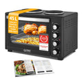 Minibackofen mit Kochplatten 45L 3200W bis 230°C Antihaftbeschichtung 4 Einschubhöhen Zubehör Energieklasse A+