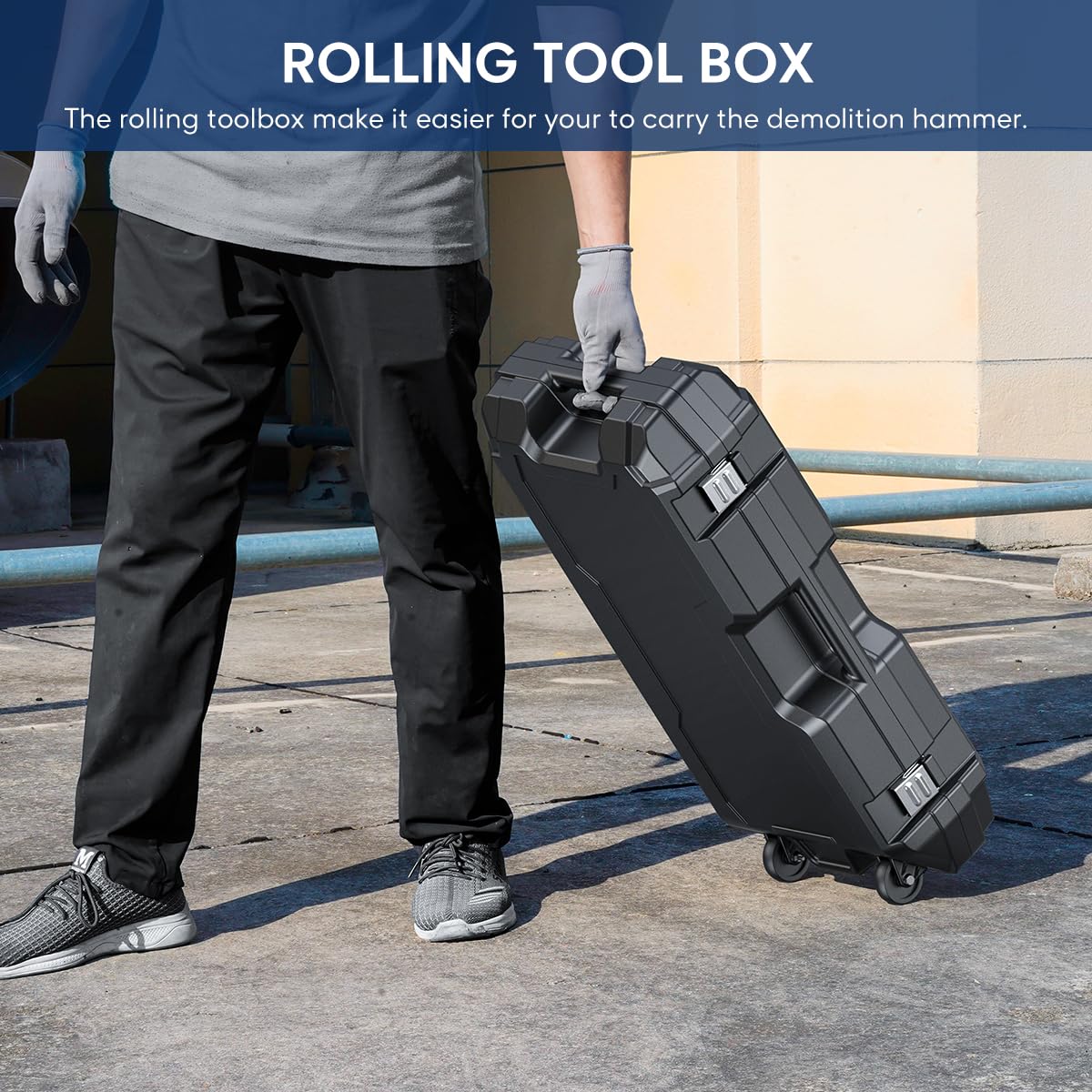Abbruchhammer 1700W SDS Hex Stemmhammer 65 J Betonbrecher Antivibrationsgriff 2 Meißel Transportbox mit Rollen