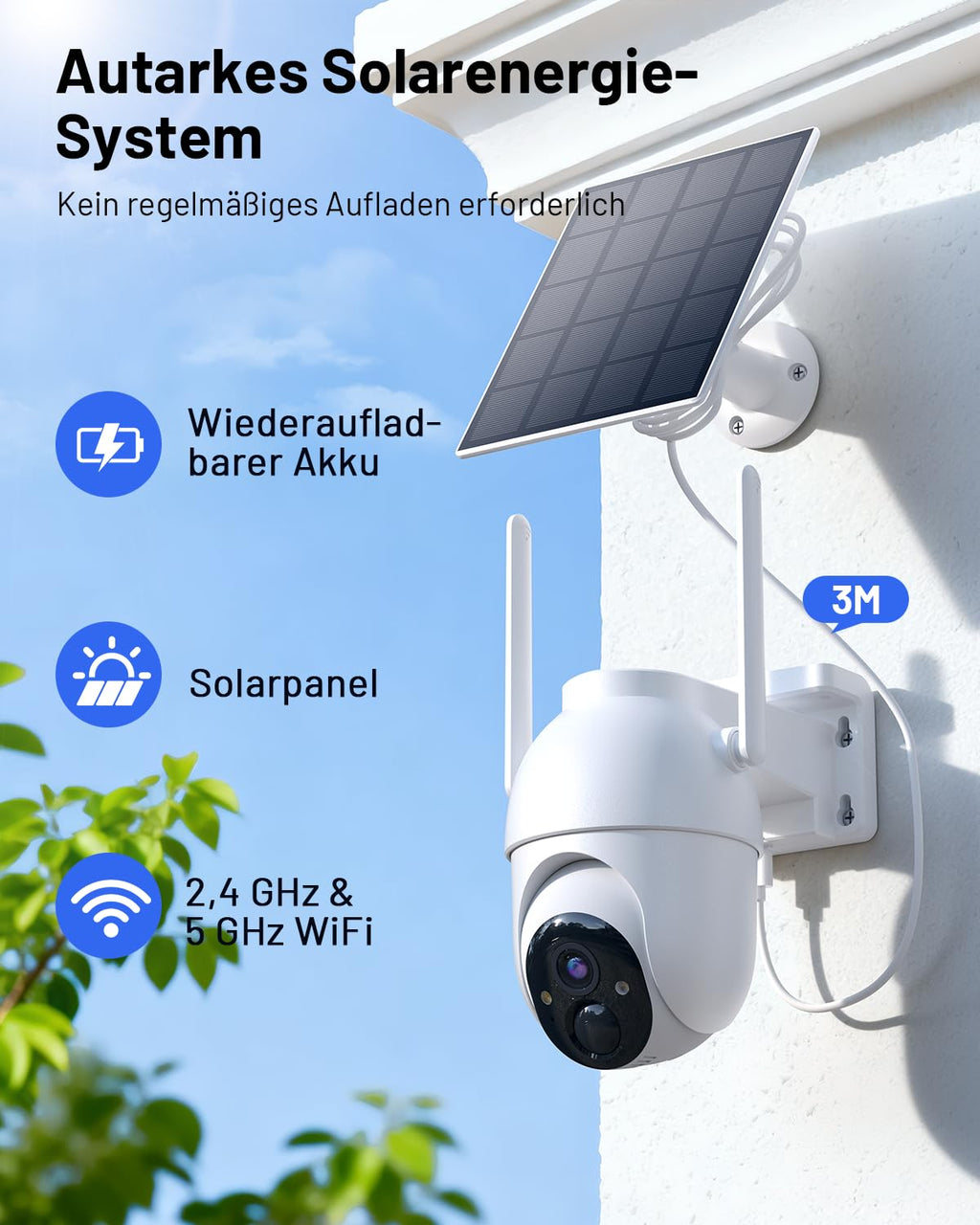 2K Überwachungskamera Außen Akku Solar mit Basisstation und 2 Kameras WLAN Nachtsicht wetterfest