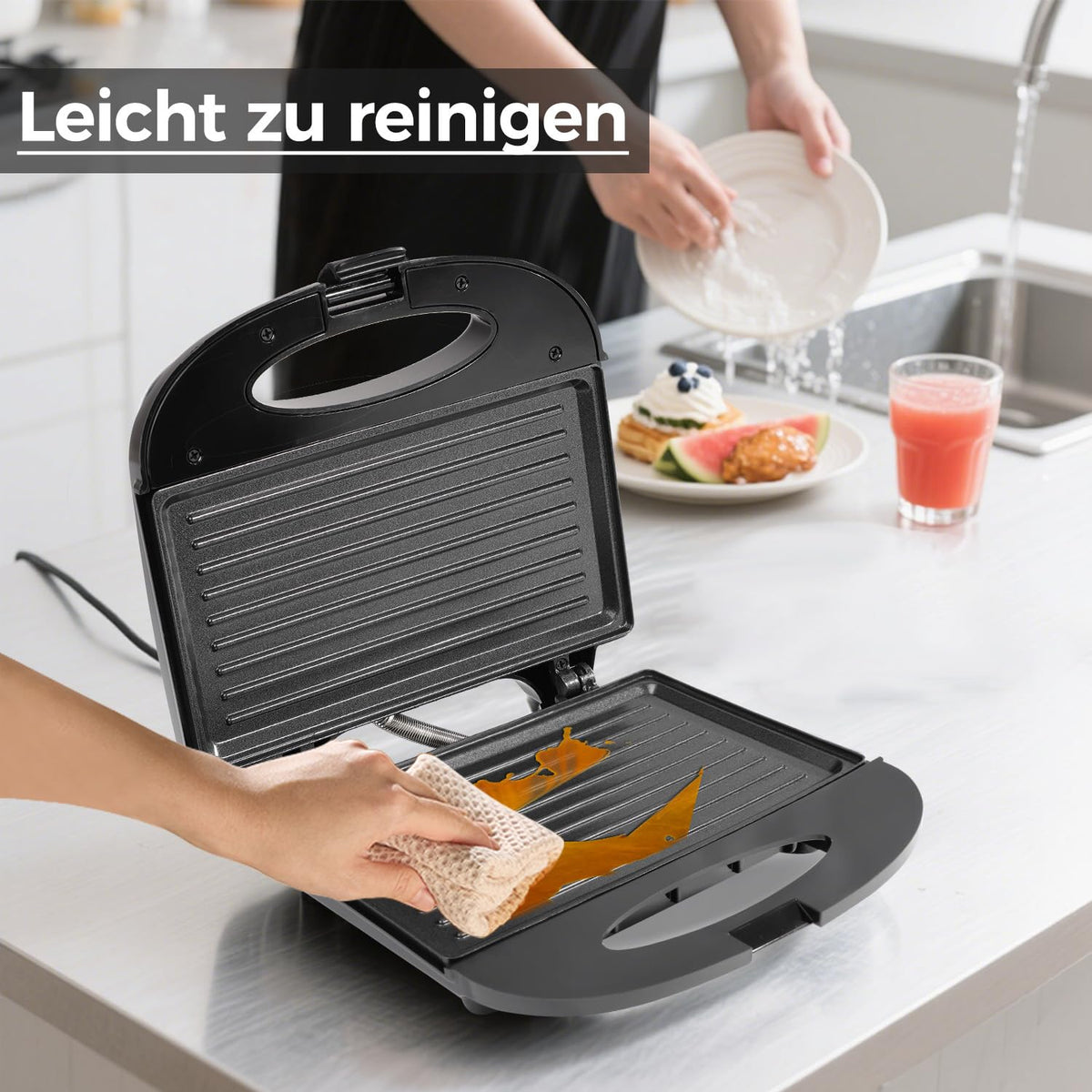 Doppel Sandwichmaker 750 W Antihaftbeschichtung Streifenform schnell aufheizbar Isoliergriff Schwarz