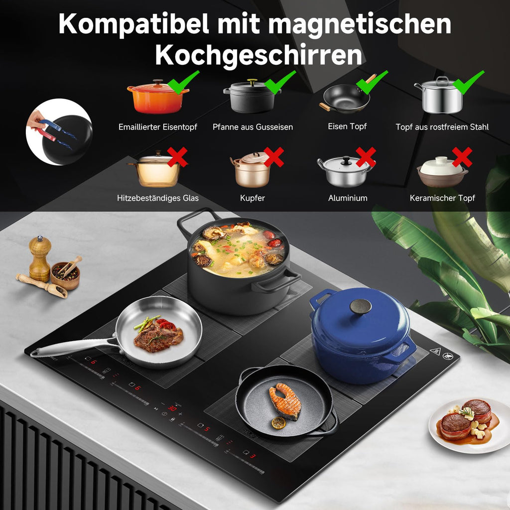 Induktionskochfeld 60 cm mit 2 Flexzonen und Booster für schnelles Aufheizen aus Glaskeramik