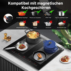Induktionskochfeld 60 cm mit 2 Flexzonen und Booster für schnelles Aufheizen aus Glaskeramik