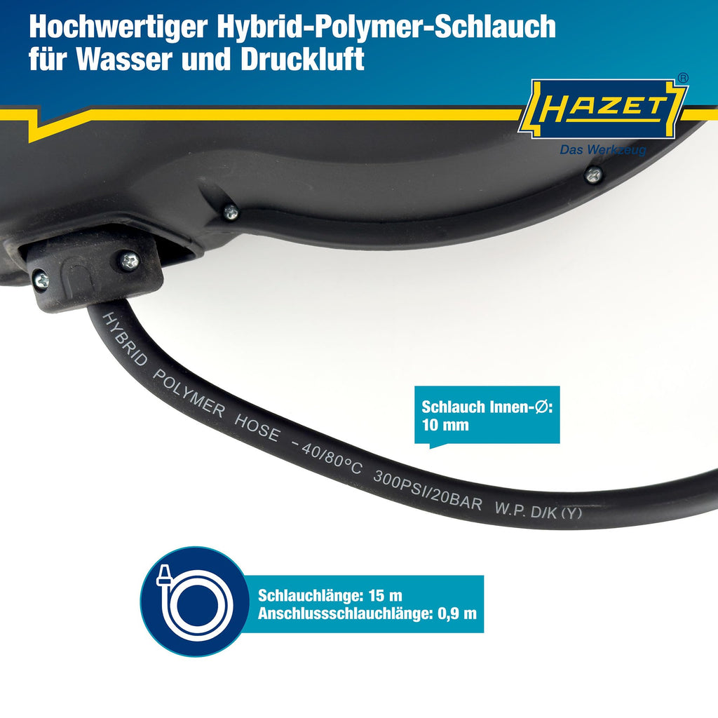 Automatischer Druckluftschlauchaufroller mit 15 m Schlauch und 10 mm Innendurchmesser Modell 9040N10