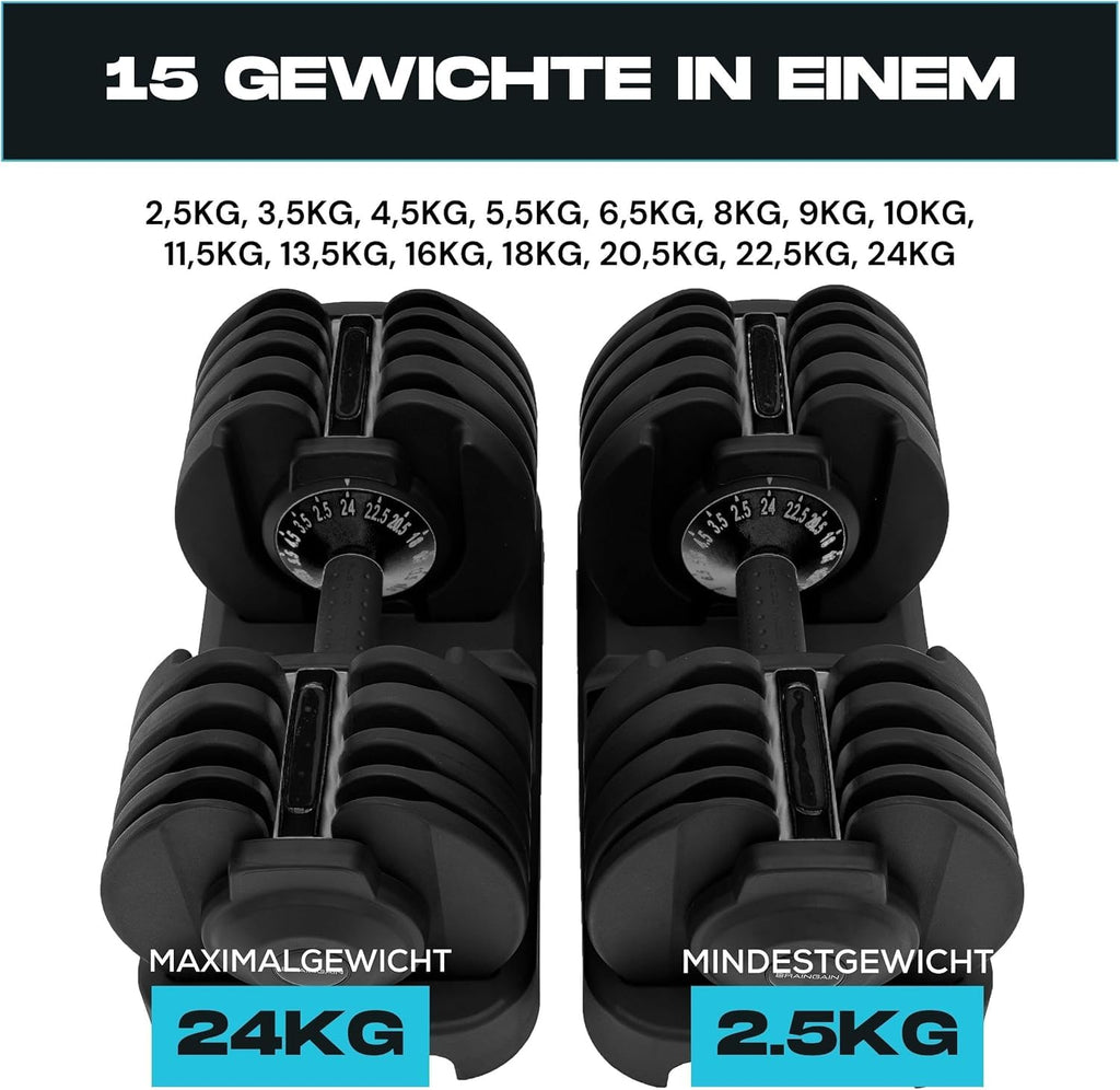 Verstellbare Hanteln 24 kg 2er Set 15 in 1 platzsparend für Krafttraining und Fitness zu Hause