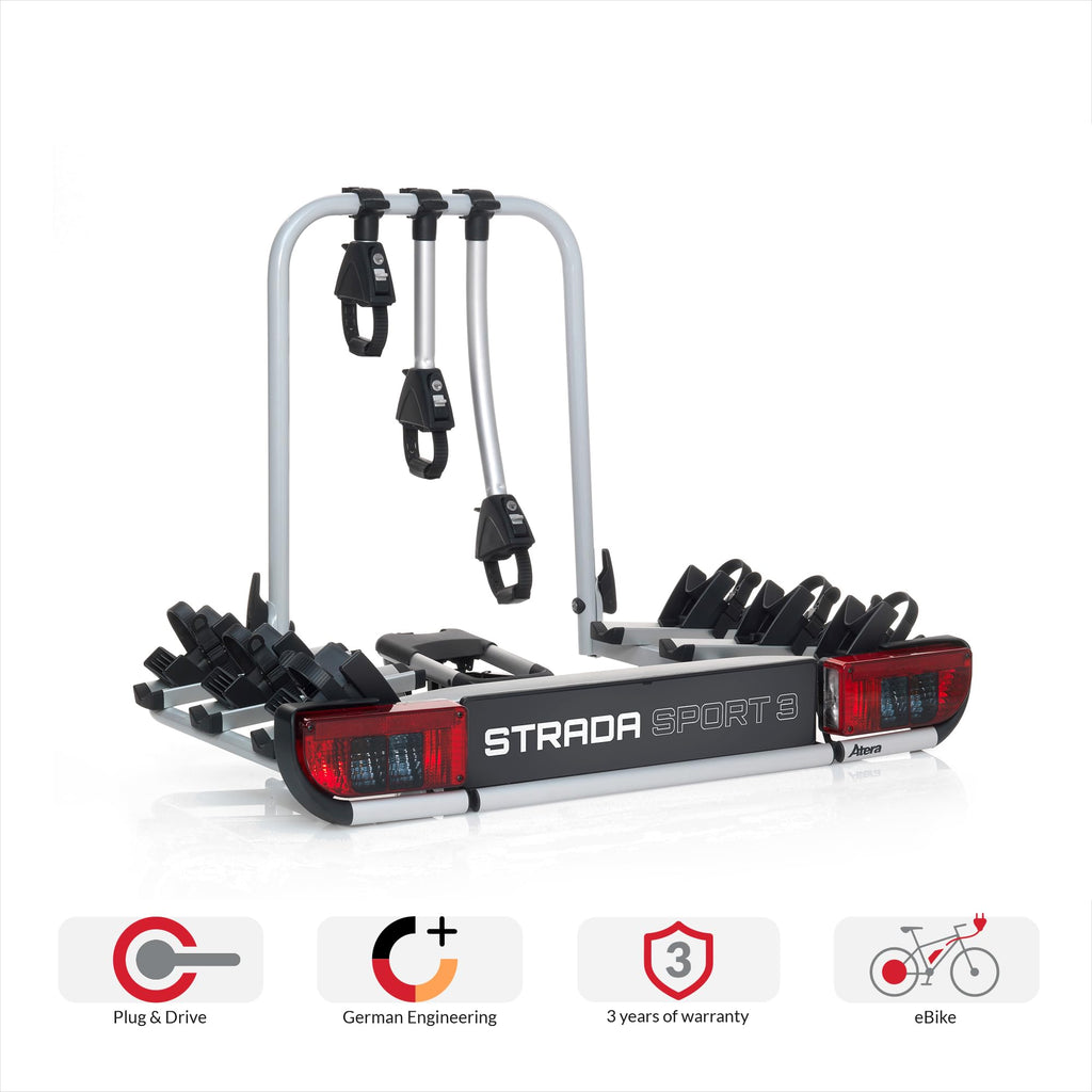 Fahrradträger Strada Sport 3 Kupplungsträger geeignet für drei Fahrräder in Silber Modell 022685