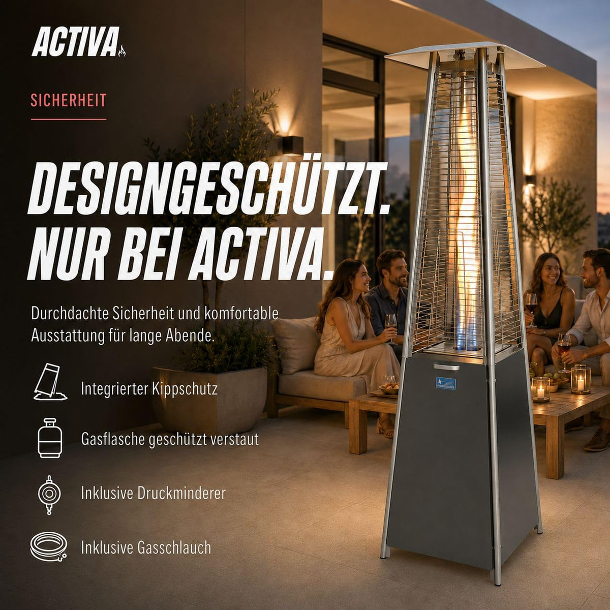 Heizstrahler Terrasse Pyramide Cheops II Grau inkl. Glasröhre Leistungsstarker Heizpilz für Wärme auf Abruf