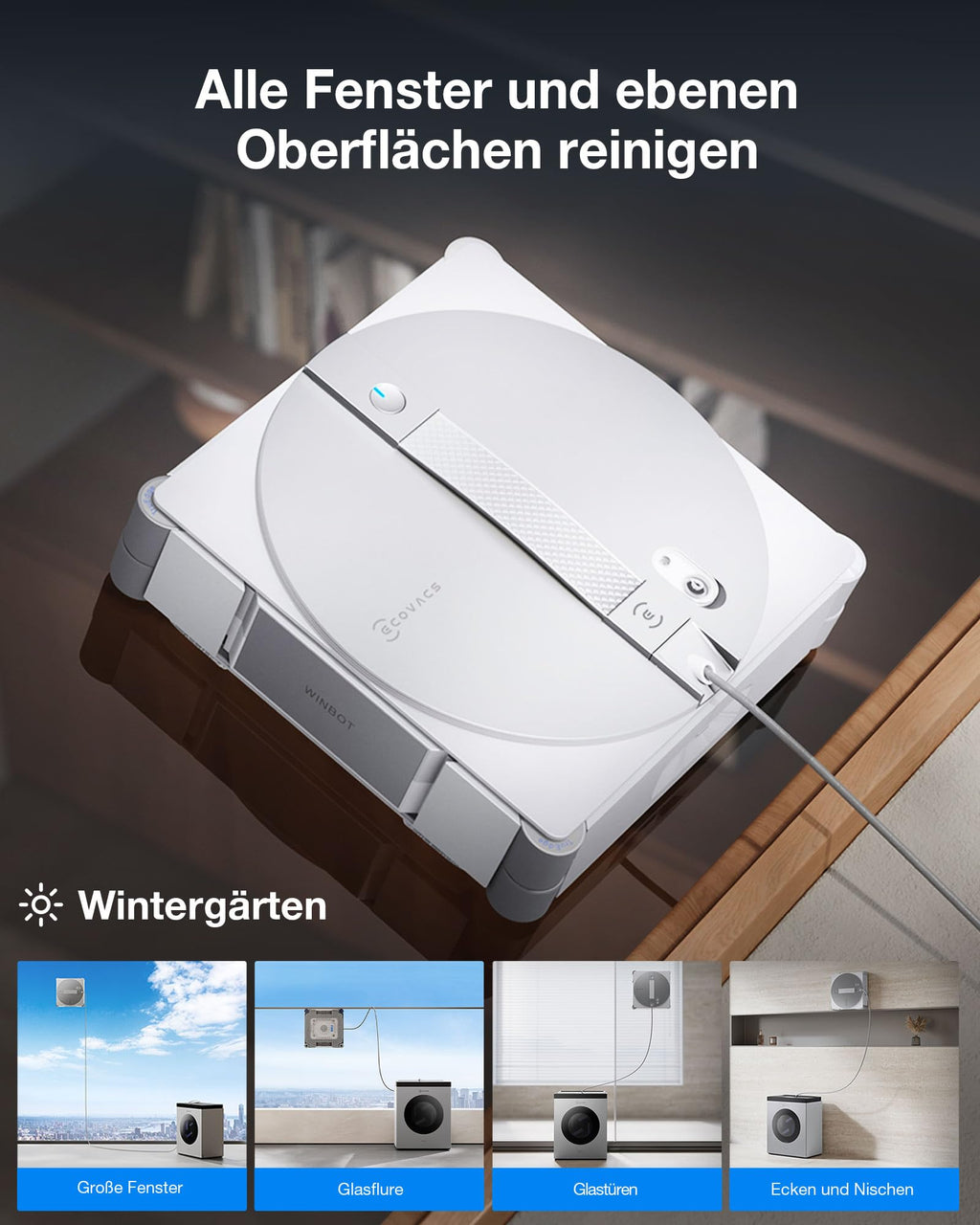 Winbot W3 Omni Fensterputzroboter, Multifunktionsstation, automatische Wischpadreinigung, Randreinigung, App