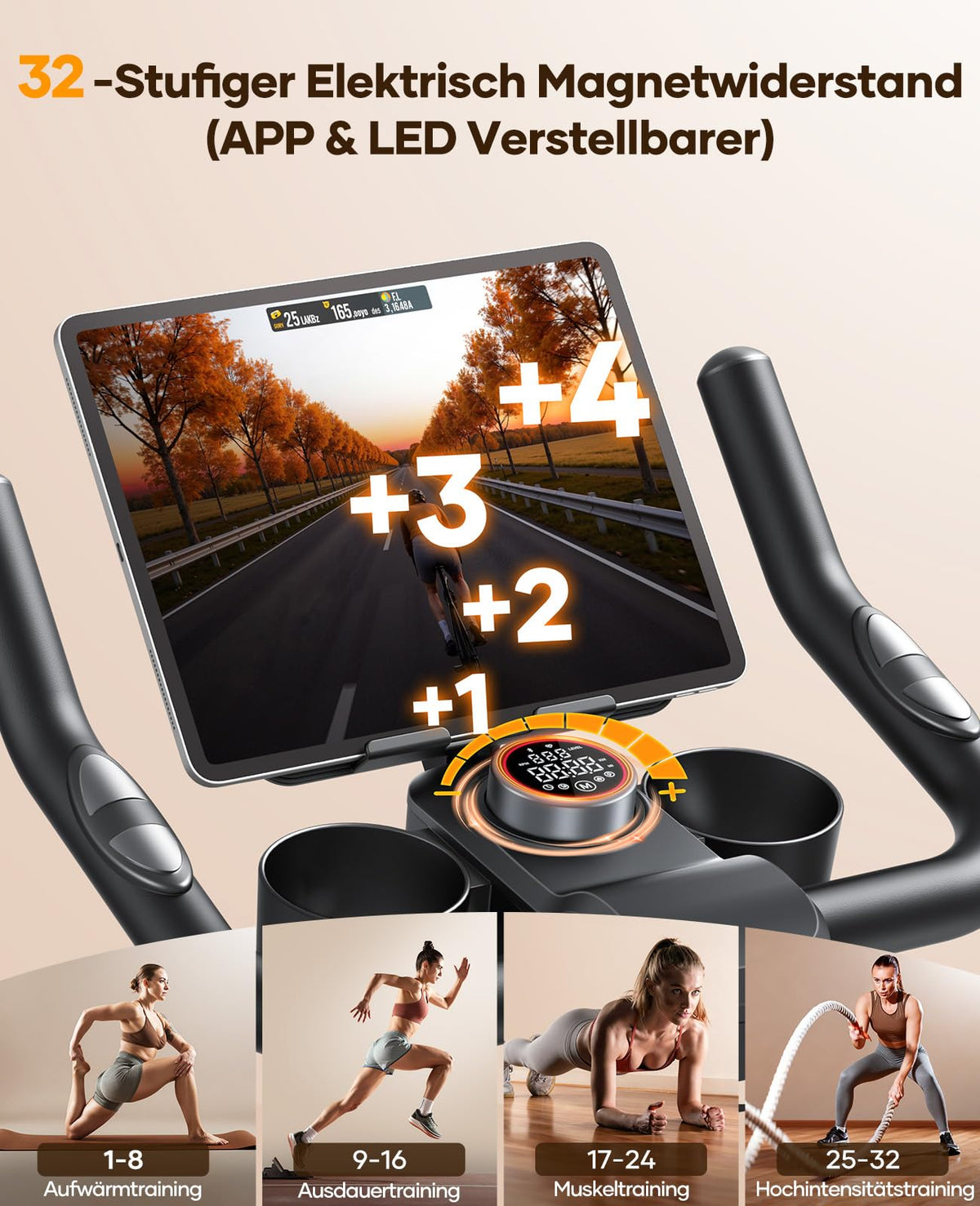 Heimtrainer Fahrrad Neu 2026 mit elektronischem LED Touchmonitor und 3 App Steuerung für Zuhause