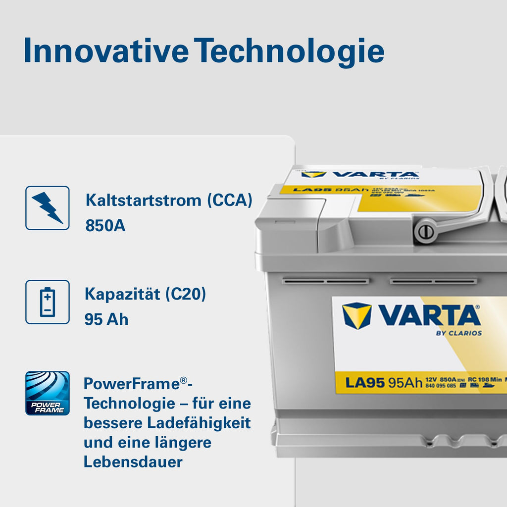 Professional Dual Purpose AGM Batterie LA95 12V 95Ah 850A, wartungsfrei, für Wohnmobile, Wohnwagen, Boote