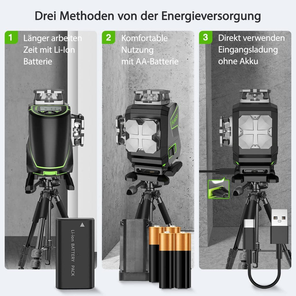 4x360° grüner selbstnivellierender Kreuzlinienlaser mit LCD und Empfänger 16 Linien S04 5RG