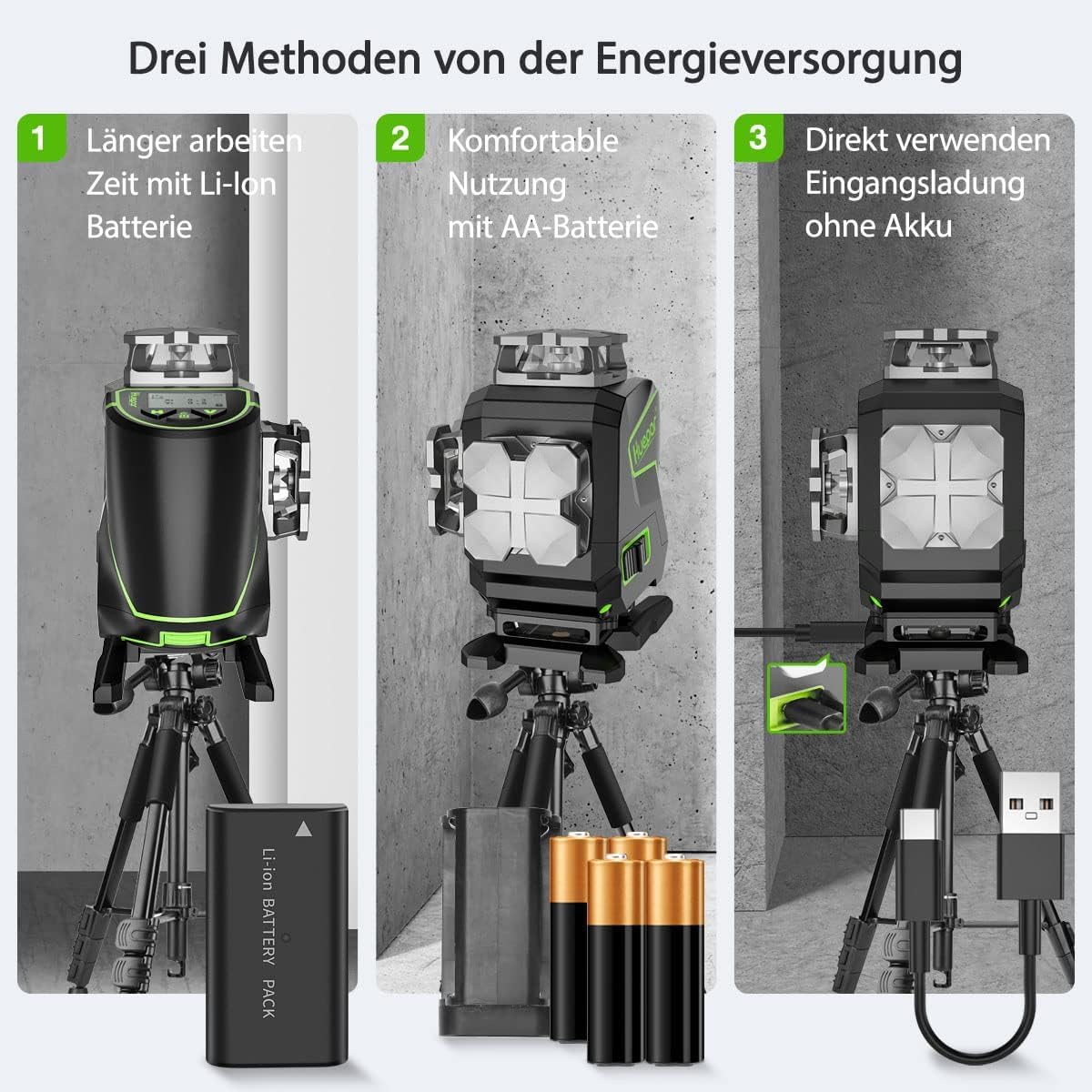 4x360° grüner selbstnivellierender Kreuzlinienlaser mit LCD und Empfänger 16 Linien S04 5RG