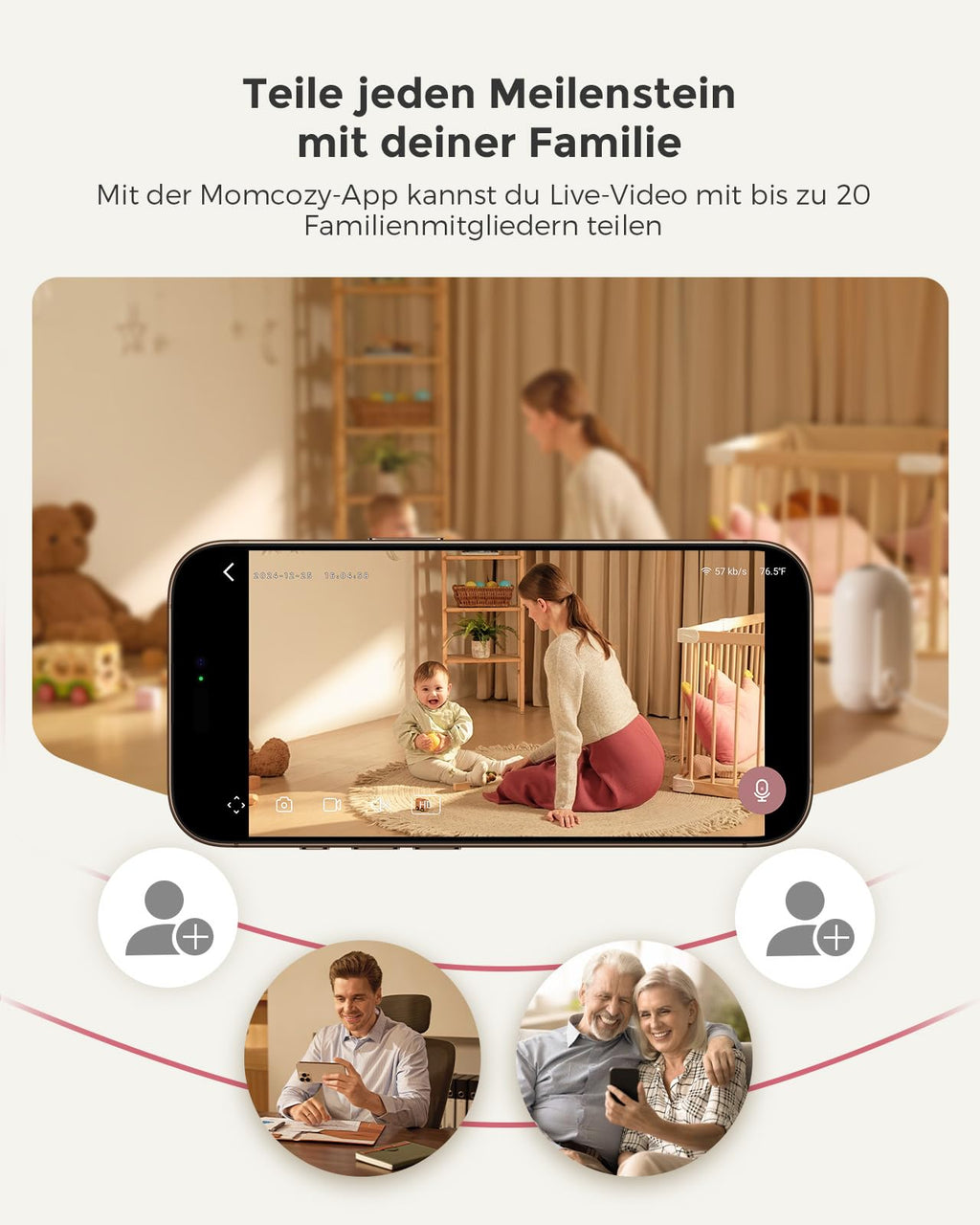 BM04 Babyphone mit Kamera 5 Zoll smart WLAN Baby Monitor mit Nachtsicht und Gegensprechen sowie Appsteuerung