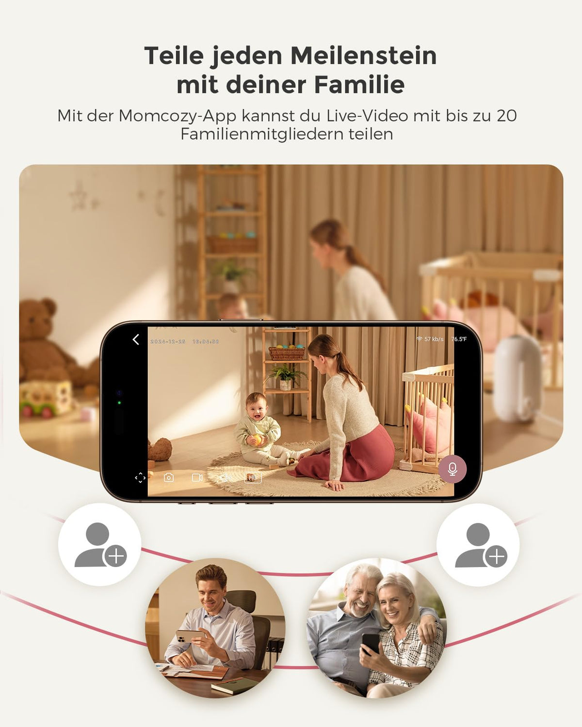 BM04 Babyphone mit Kamera 5 Zoll smart WLAN Baby Monitor mit Nachtsicht und Gegensprechen sowie Appsteuerung