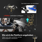 Hydraulischer Motorradheber in Schwarz mit 160 kg Tragkraft und 4 Rollen zum Aufbocken und Transportieren