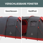 Lake Familienzelt für 4 Personen wasserdichtes Tunnelzelt mit 2 Schlafkabinen und großem Vorraum und Stehhöhe