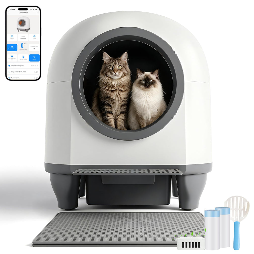 Automatisches Katzenklo 90L Katzentoilette mit Selbstreinigungsfunktion für Mehrkatzenfamilien
