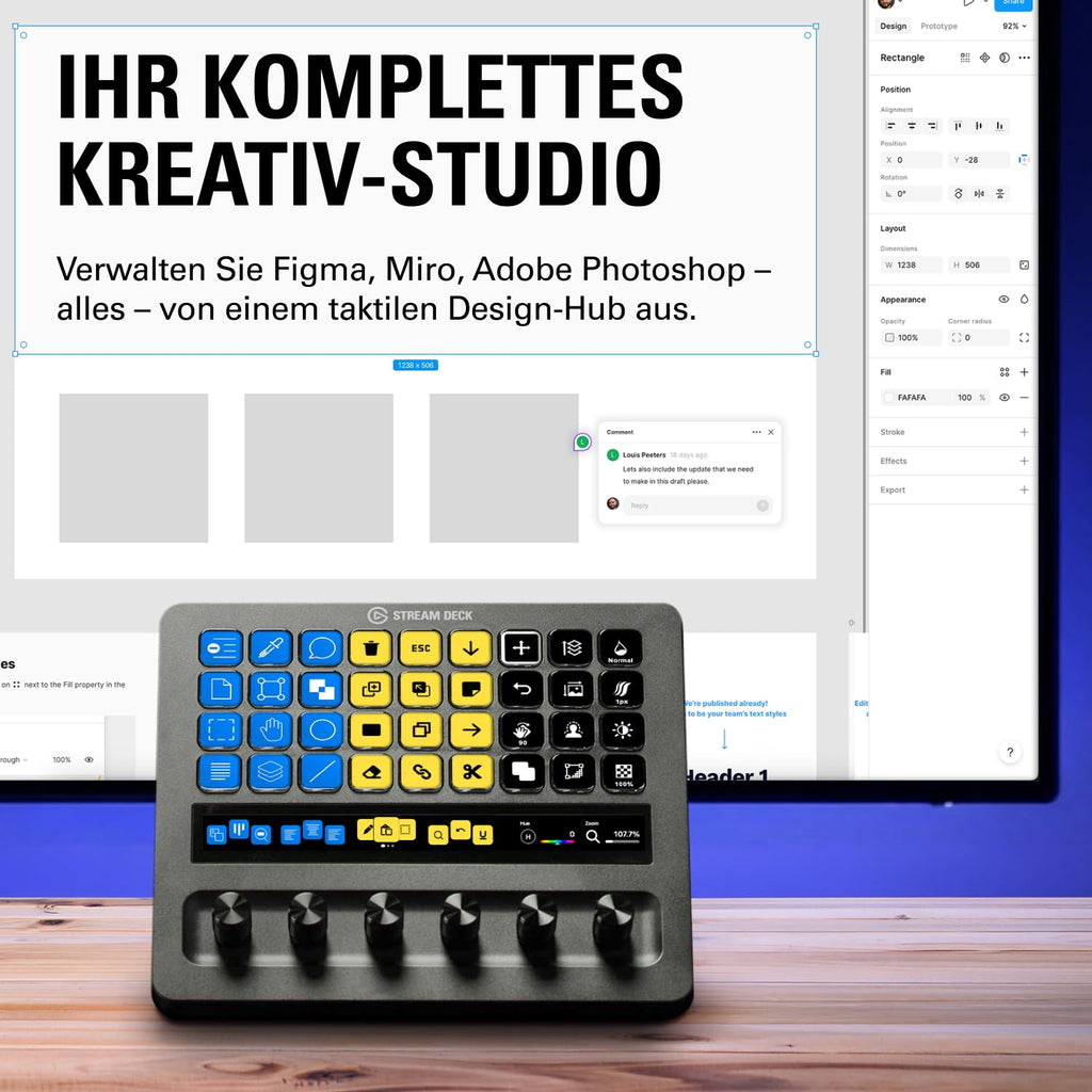 Stream Deck + XL Kontrollplattform mit Touchleiste für professionelle Steuerung von Streaming und Produktion