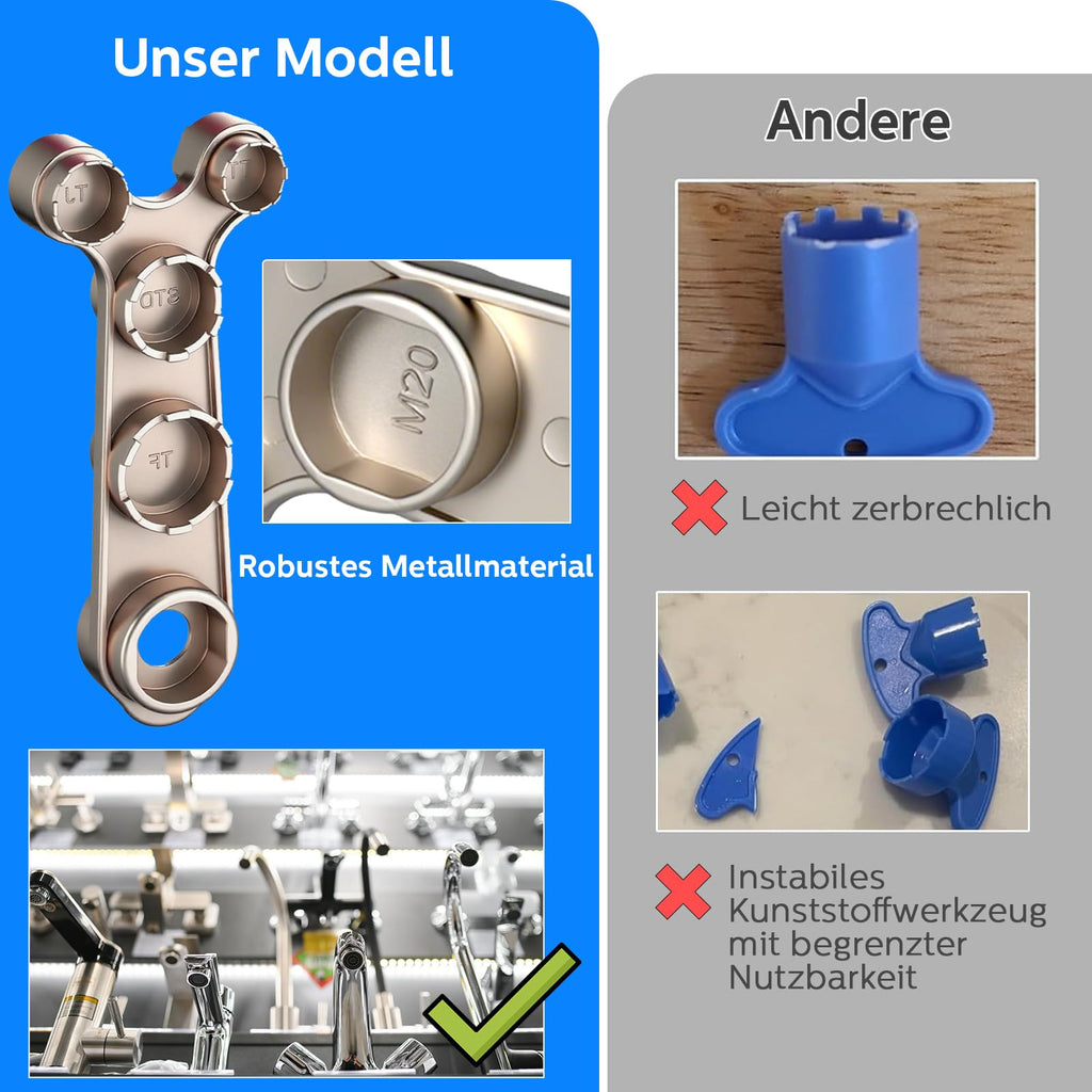 Luftsprudlerschlüssel aus Metall 11 in 1, M18 M20 M22 M24 M28, verdeckte Strahlregler, Hebelkraft, Titanfinish