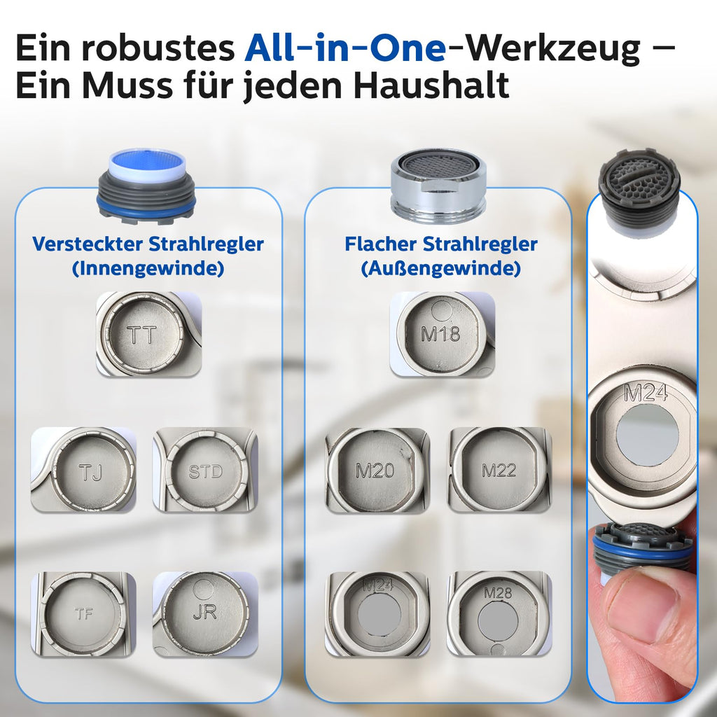 Luftsprudlerschlüssel aus Metall 11 in 1, M18 M20 M22 M24 M28, verdeckte Strahlregler, Hebelkraft, Titanfinish