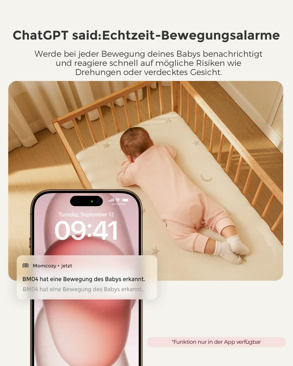 BM04 Babyphone mit Kamera 5 Zoll smart WLAN Baby Monitor mit Nachtsicht und Gegensprechen sowie Appsteuerung