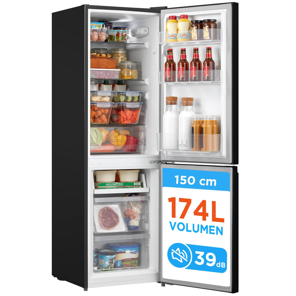 Kühl-Gefrierkombination 174L 150cm hoch 39dB leise Low Frost 180° Flipregal Energieeffizienzklasse E