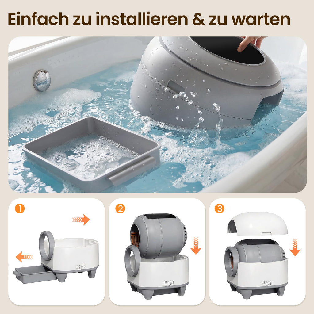 Automatisches Katzenklo 90L Katzentoilette mit Selbstreinigungsfunktion für Mehrkatzenfamilien