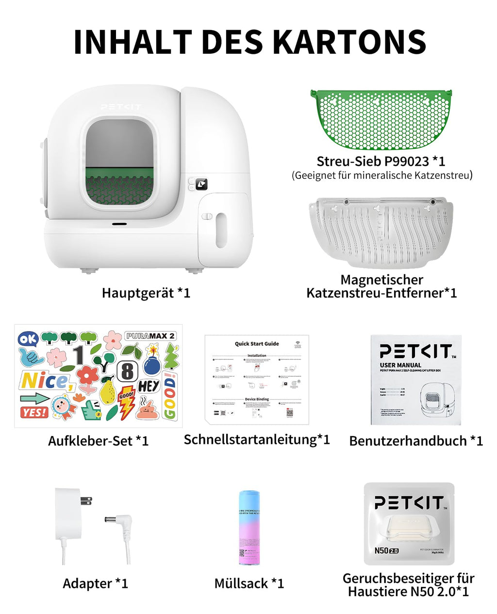 Pura Max 2 selbstreinigende Katzentoilette 76L App Steuerung Geruchsbeseitigung xSecure für mehrere Katzen N50