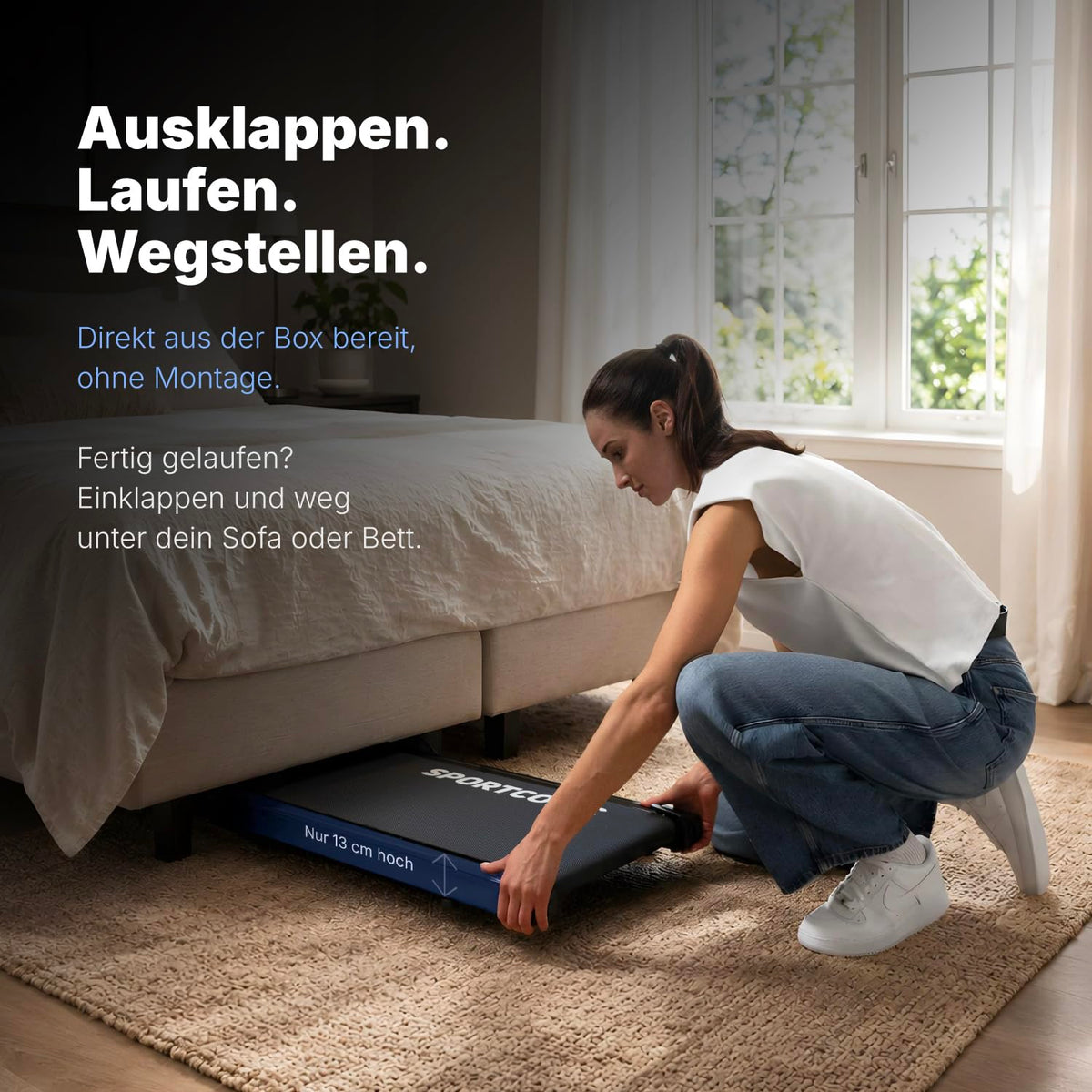 Laufband 1 bis 12 km/h elektrisch, klappbar mit Steigung und Tablethalterung, leise im Homeoffice, Walking Pad