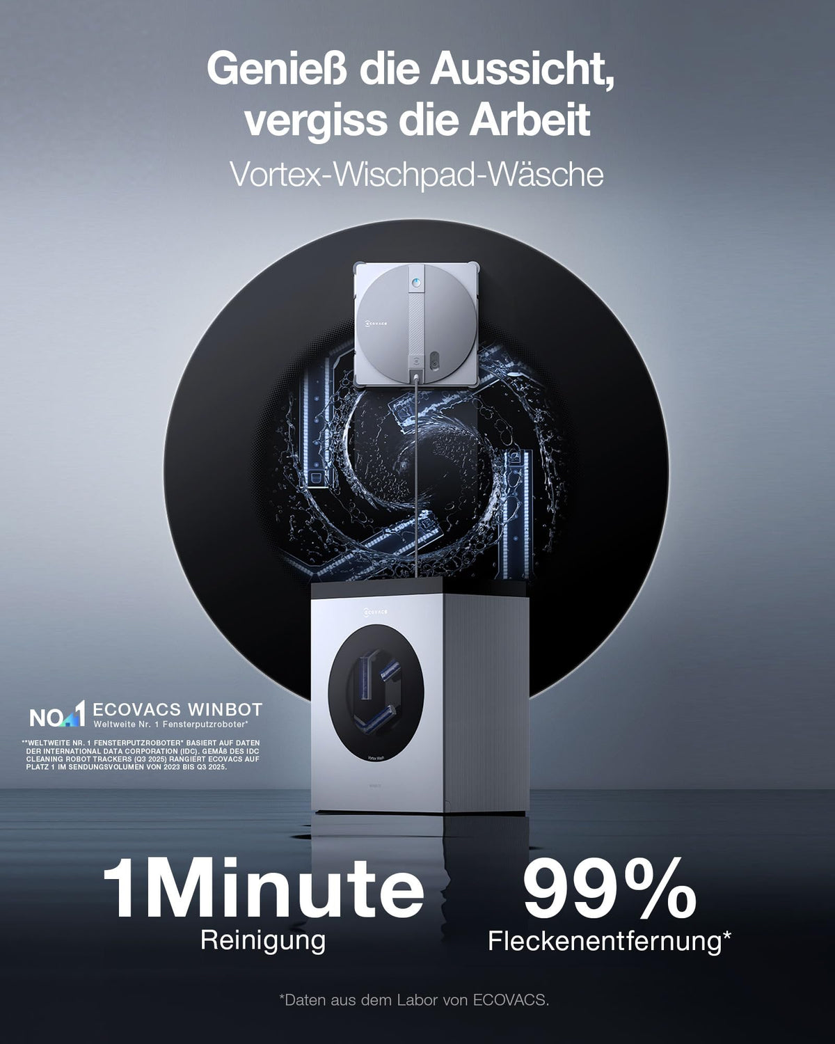 Winbot W3 Omni Fensterputzroboter, Multifunktionsstation, automatische Wischpadreinigung, Randreinigung, App