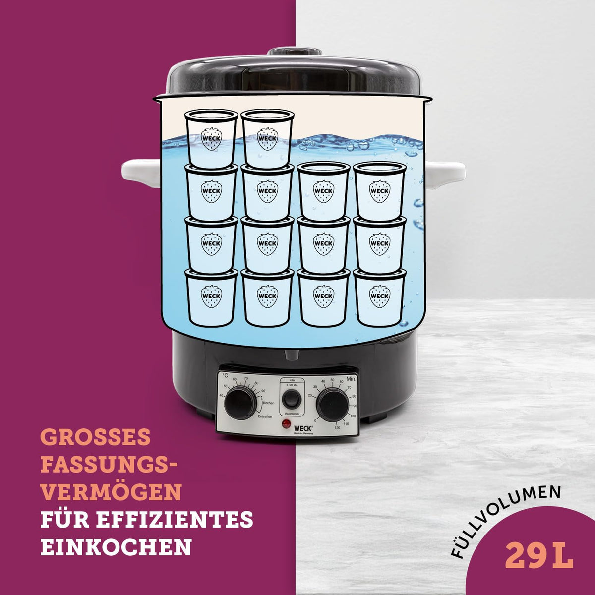 Einkochautomat 29L WAT15-A Emaille Thermostat Auslaufhahn Timer Dampfentsafter Glühweinkocher