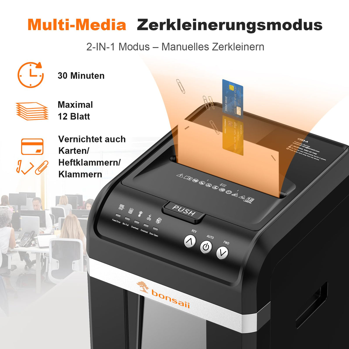 Aktenvernichter mit automatischem Papiereinzug 200 Blatt Mikroschnitt P4 Sicherheitsstufe schwarz