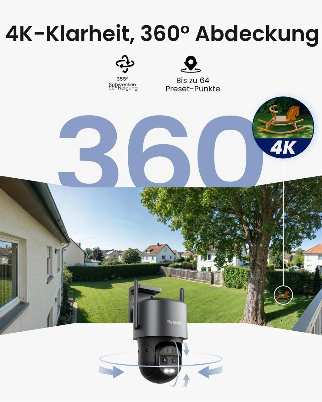 4K Ultra HD WiFi 6 PTZ Überwachungskamera für Außenbereich mit WLAN Auto Tracking und Zoom