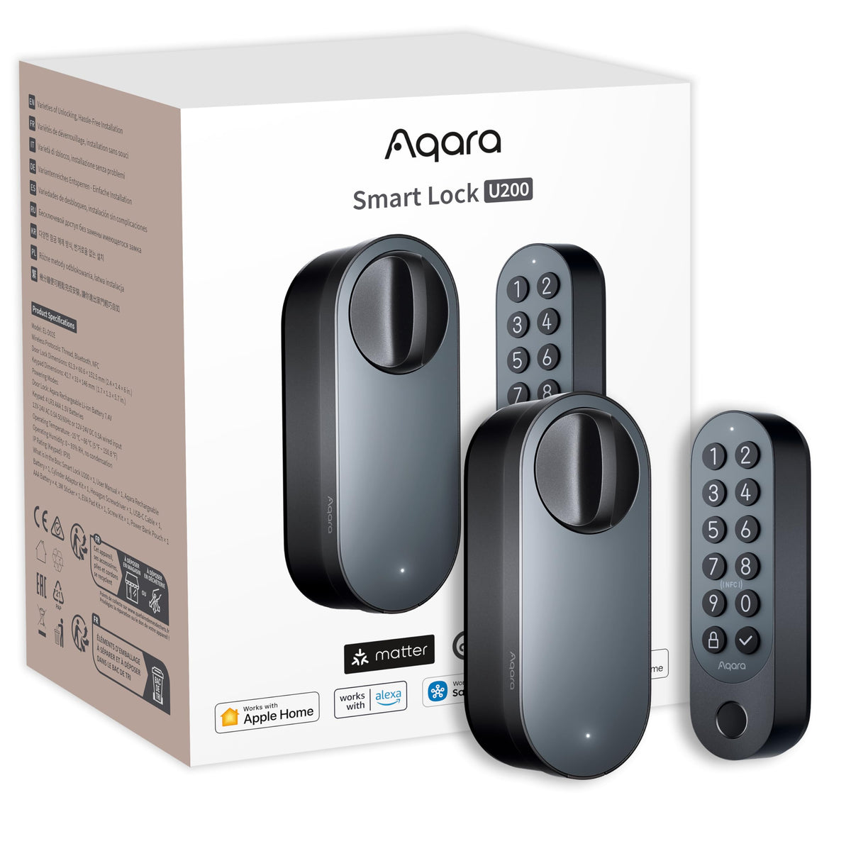 Smart Lock U200 Türschloss in Schwarz mit Apple Home Key und Matter over Thread für Smart Home Systeme