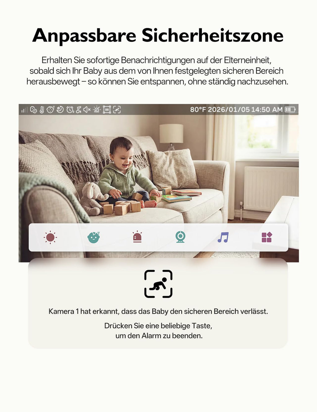 BM03 Babyphone mit Kamera ohne WLAN 5,5 Zoll Monitor mit Nachtsicht, Gegensprechfunktion und Temperaturanzeige