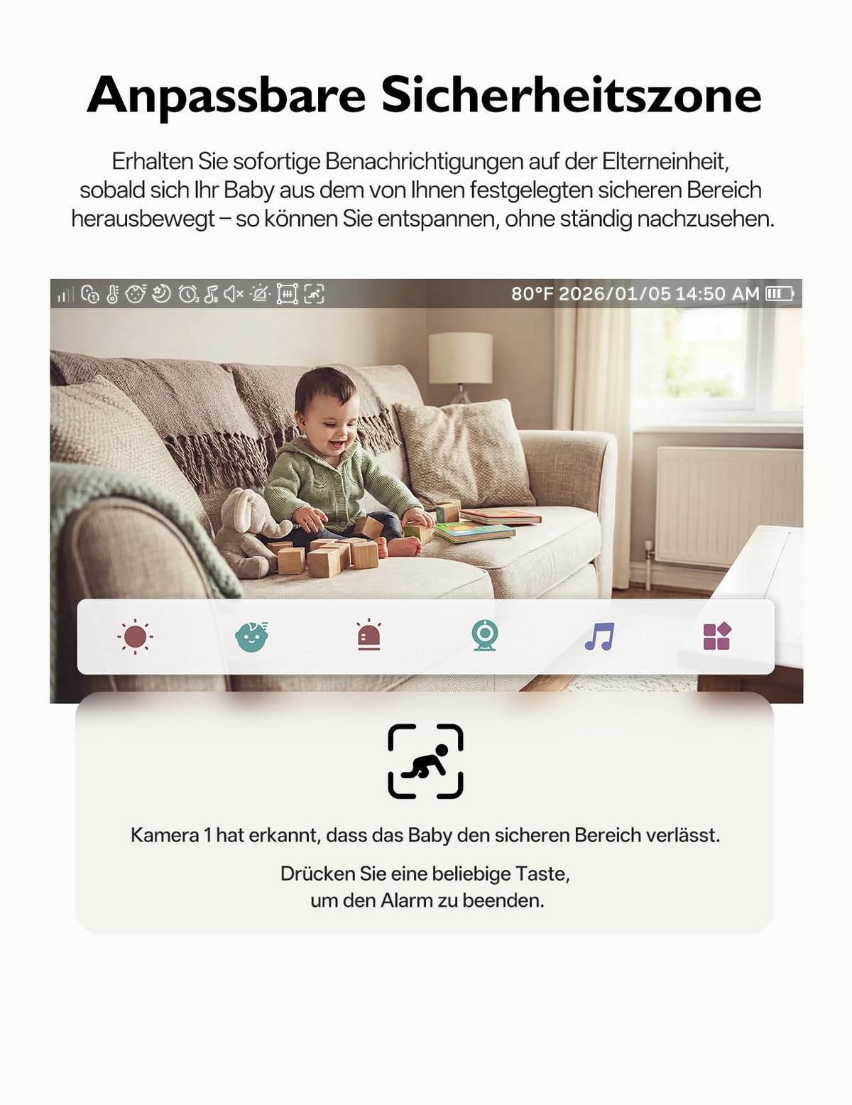 BM03 Babyphone mit Kamera ohne WLAN 5,5 Zoll Monitor mit Nachtsicht, Gegensprechfunktion und Temperaturanzeige