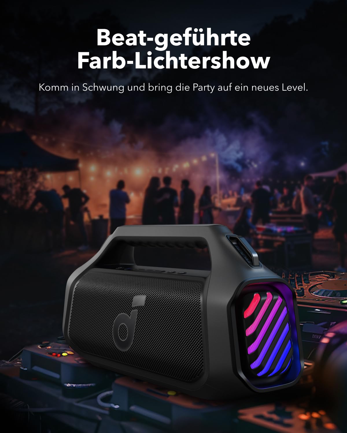 Boom 2 Plus Outdoor Lautsprecher mit 140W Leistung und 2+2 Stereoklang für kraftvollen Sound