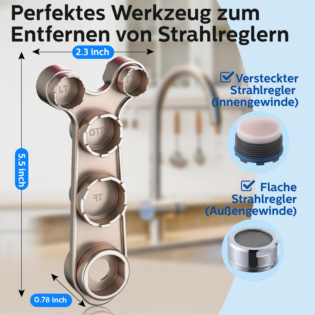 Luftsprudlerschlüssel aus Metall 11 in 1, M18 M20 M22 M24 M28, verdeckte Strahlregler, Hebelkraft, Titanfinish