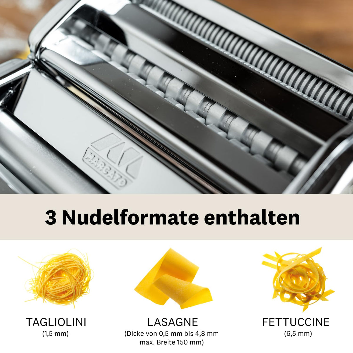 Elektrische Nudelmaschine Atlas 150 mit Atlasmotor für Pasta Lasagne Fettuccine Tagliolini aus Edelstahl