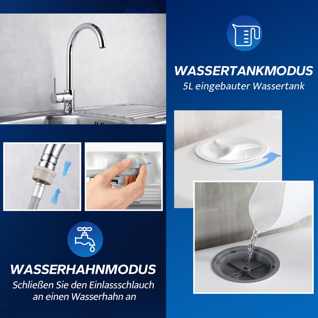 Platzsparender Mini Tischgeschirrspüler mit 5+1 Programmen und Energieklasse D für Zuhause