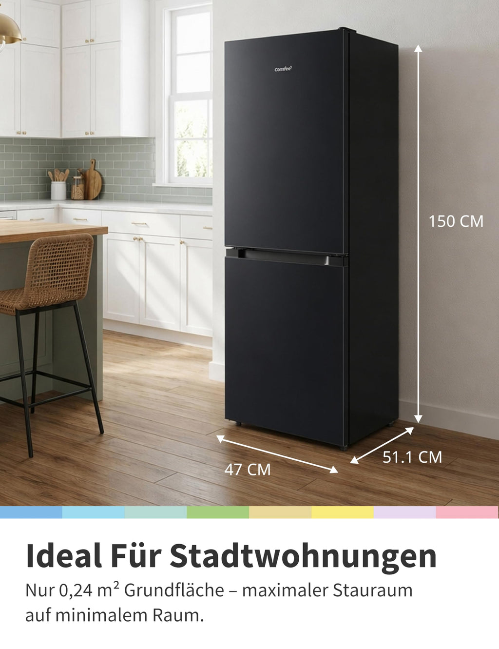 Kühl-Gefrierkombination 174L 150cm hoch 39dB leise Low Frost 180° Flipregal Energieeffizienzklasse E