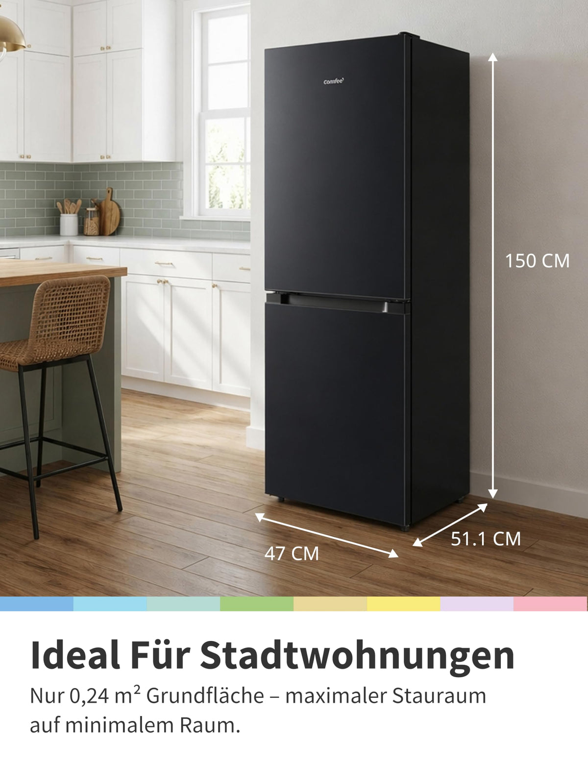 Kühl-Gefrierkombination 174L 150cm hoch 39dB leise Low Frost 180° Flipregal Energieeffizienzklasse E