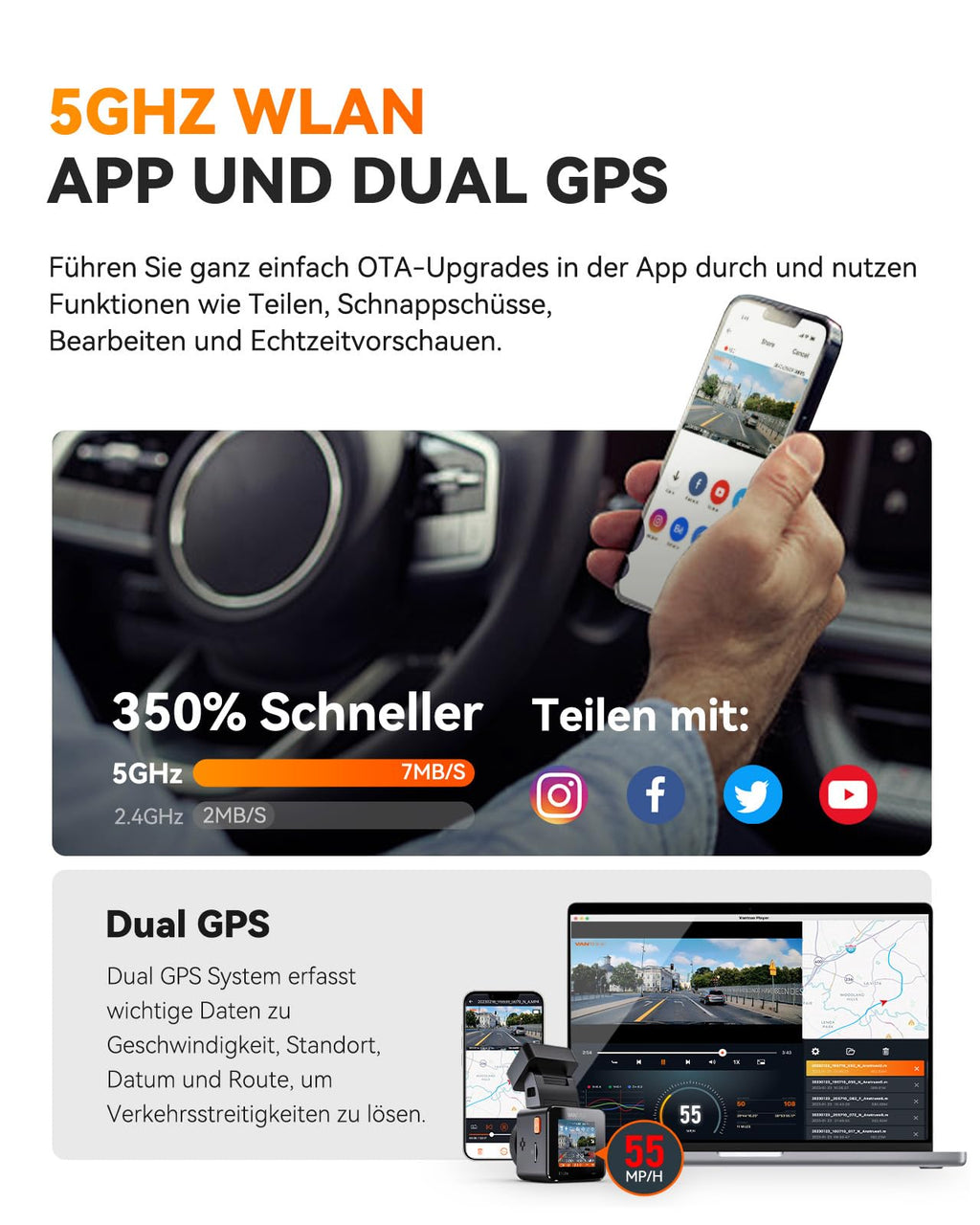 E1 Pro Dashcam mit 4K HDR STARVIS 2 Sensor und CPL Filter für Auto vorne als kompakte Mini Dashcam