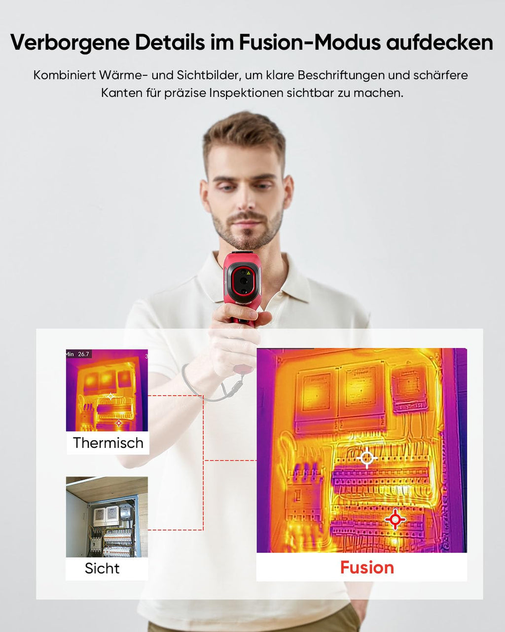 Kompakte Wärmebildkamera E02 SuperIR 240x240 20Hz Minus20°C bis 400°C mit Laserpointer und visueller Kamera