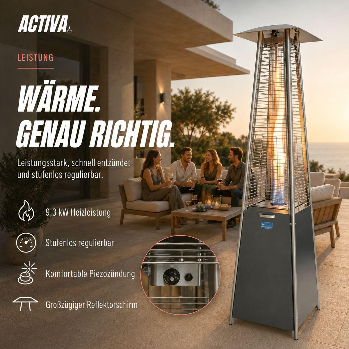 Heizstrahler Terrasse Pyramide Cheops II Grau inkl. Glasröhre Leistungsstarker Heizpilz für Wärme auf Abruf