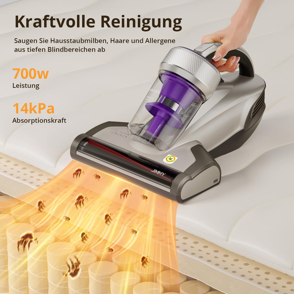 JV35 Milbensauger mit UV-C Licht 700 W Heißluftfunktion und doppeltem Zyklon für Matratzen Betten und Sofa