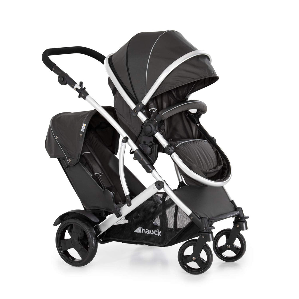 Duett 2 Geschwisterwagen Regenschutz Hauptsitz als Babywanne ab Geburt 15 kg Zweitsitz abnehmbar Black Forest