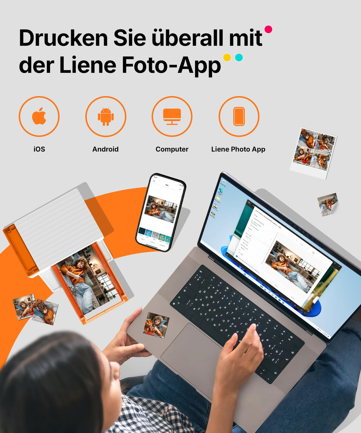 Amber M110 Mini Fotodrucker für Smartphone, Bluetooth, Thermosublimation, 60 Blatt 10x15 Papier, 2 Farbbänder