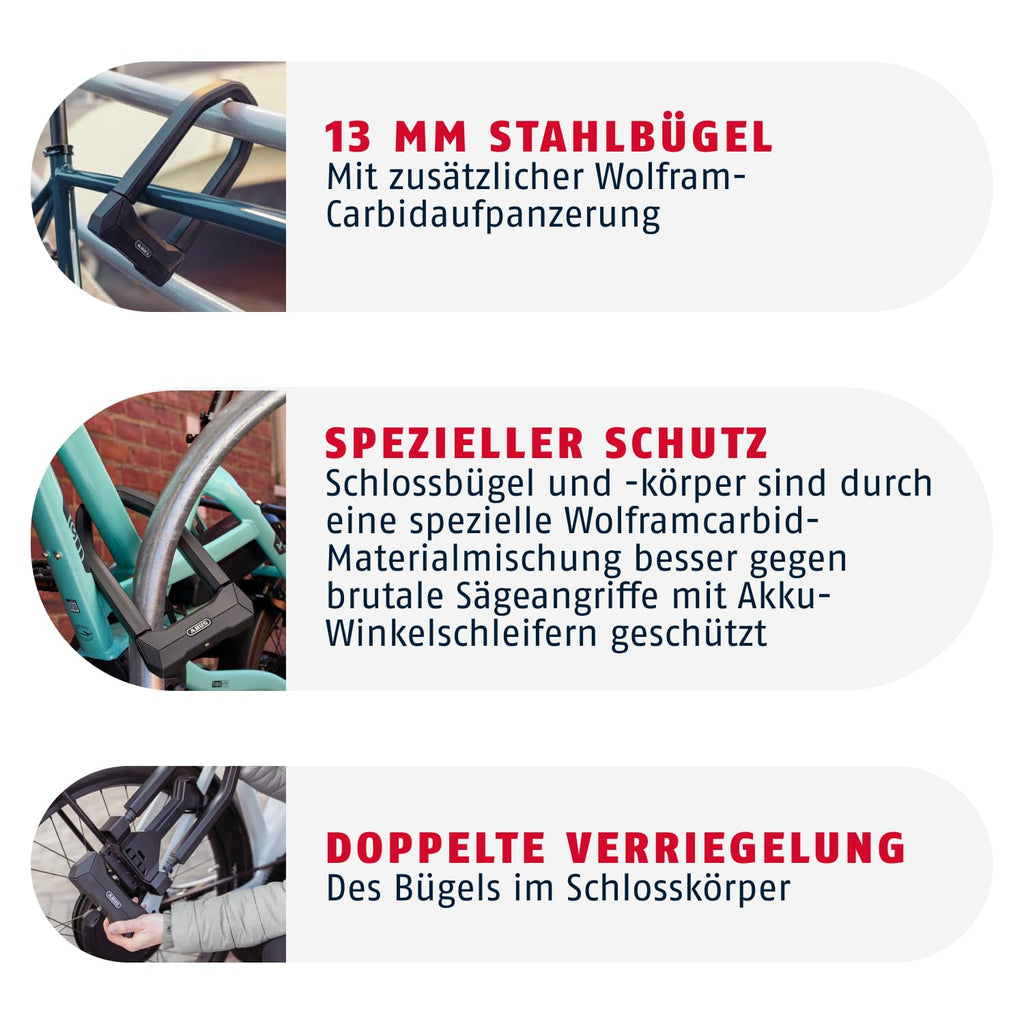 Granit Super Extreme 2500/165HB230 Bügelschloss gegen Sägeangriffe für Fahrrad und E-Bike Sicherheitslevel 15