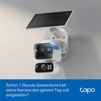 C645D KIT Solar Außenkamera mit Akku 2K Dualobjektiv 165° 6mm WLAN 2,4/5GHz KI Erkennung 24/7 microSD Cloud